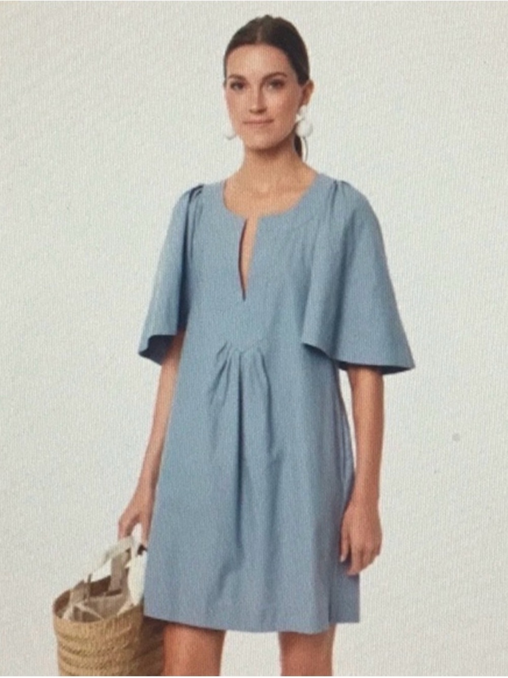 TUCKERNUCK Pomander Place Finley Flutter Sleeve Light Blue Shift Dress Small